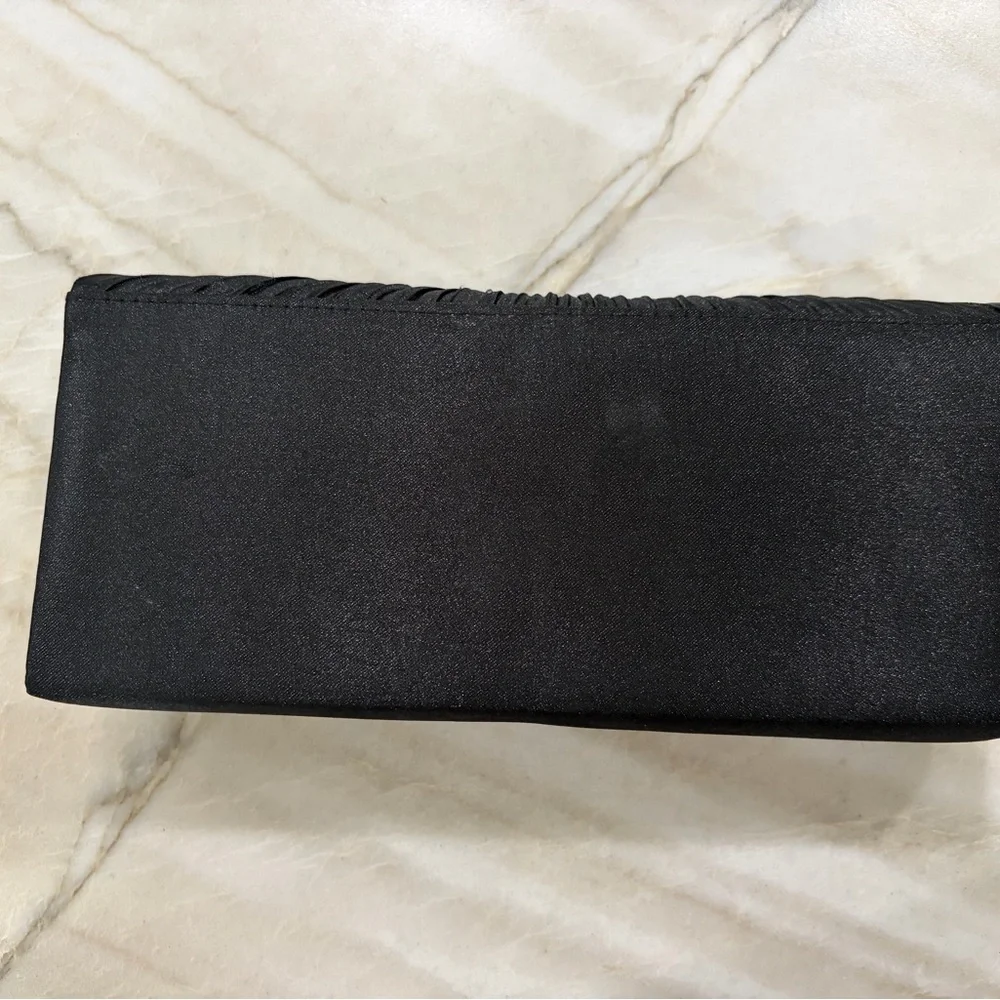 Black Pleated Evening Clutch with Gold Gem Detail
